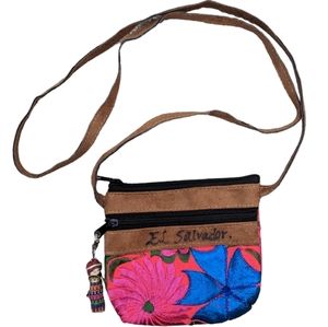 (2/$25) El Salvador crossbody floral embroidery purse with keychain
